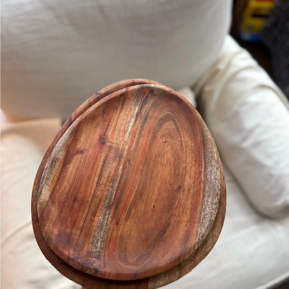 Two Acadia wood platter plates serving chargers or decor EUC